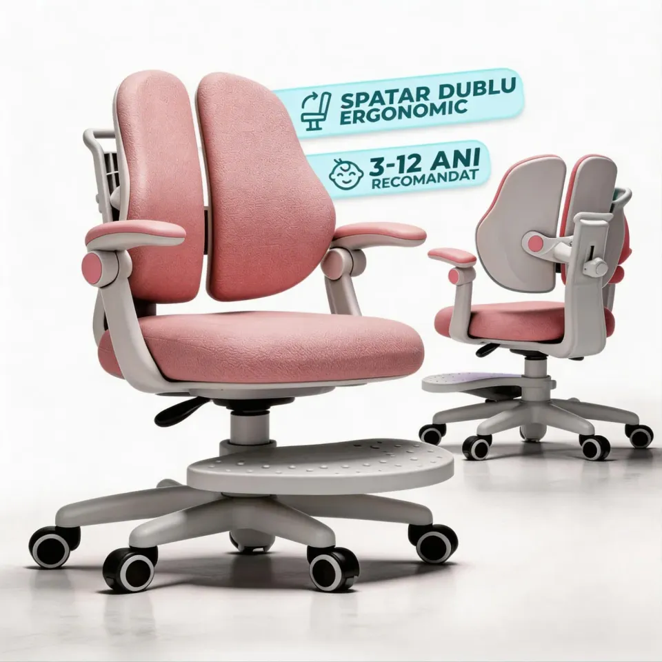 Timebox scaun copii ergonomic roz 3-12 ani inaltime reglabila