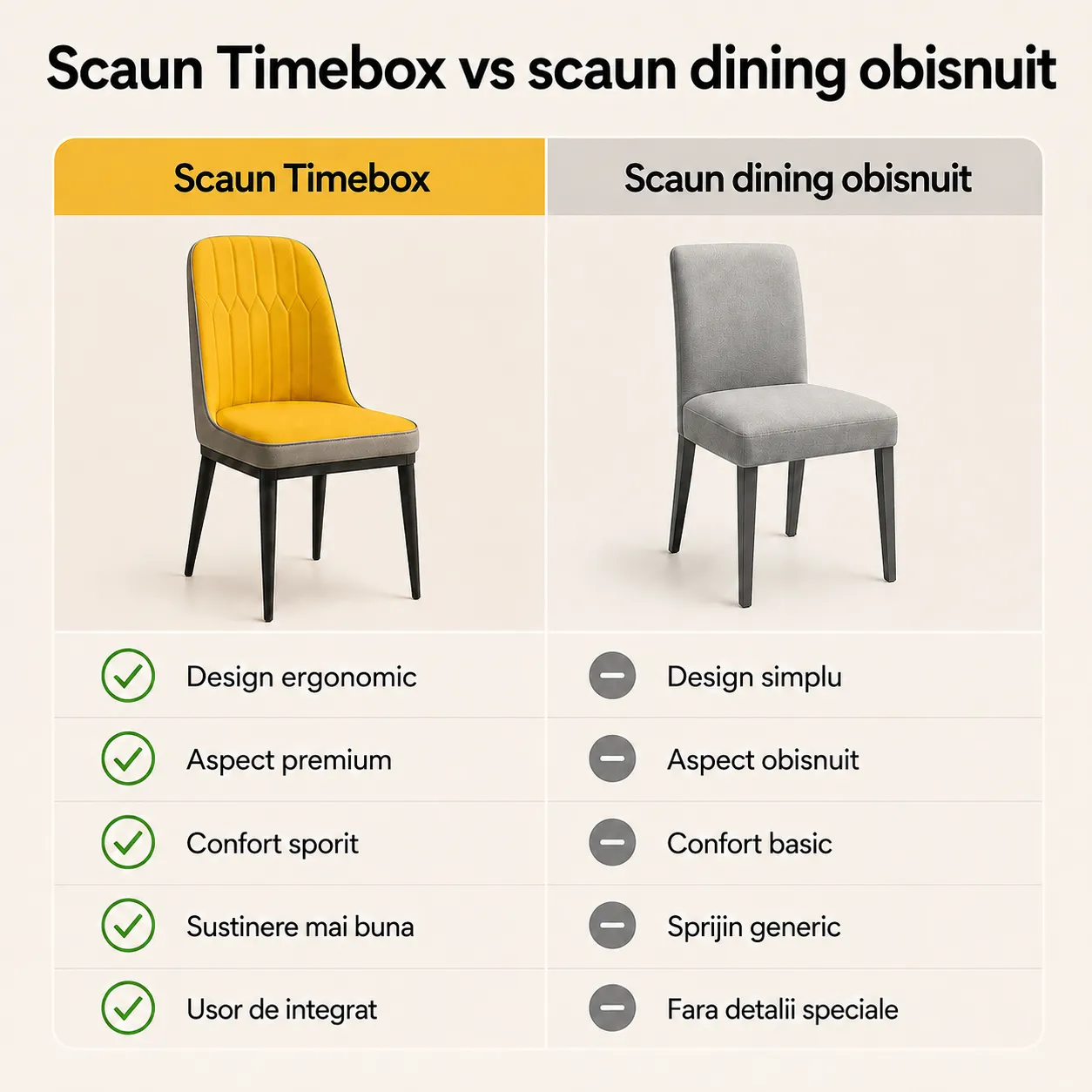 Scaun dining Timebox galben piele ecologica