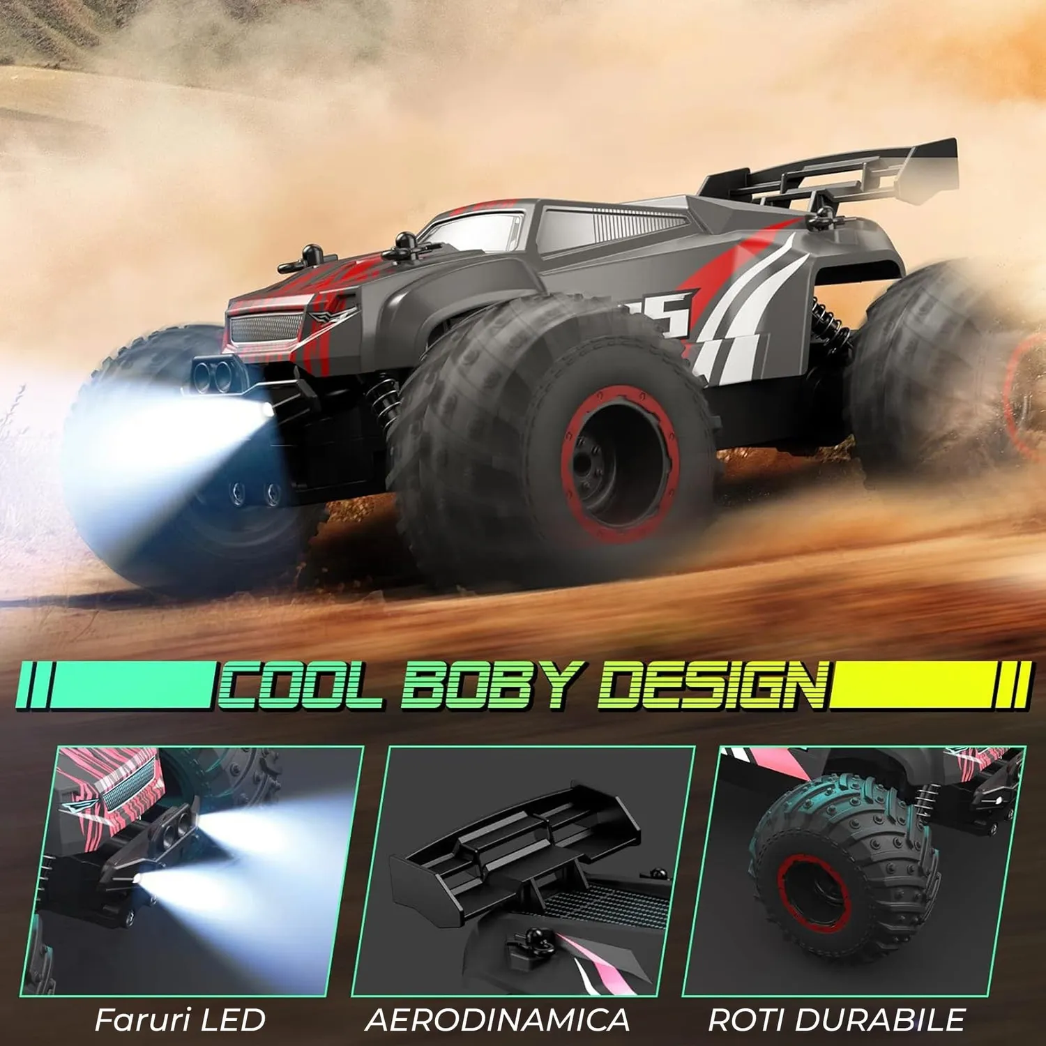 Timebox Monster Truck masina RC 20 km/h 4WD negru-rosu