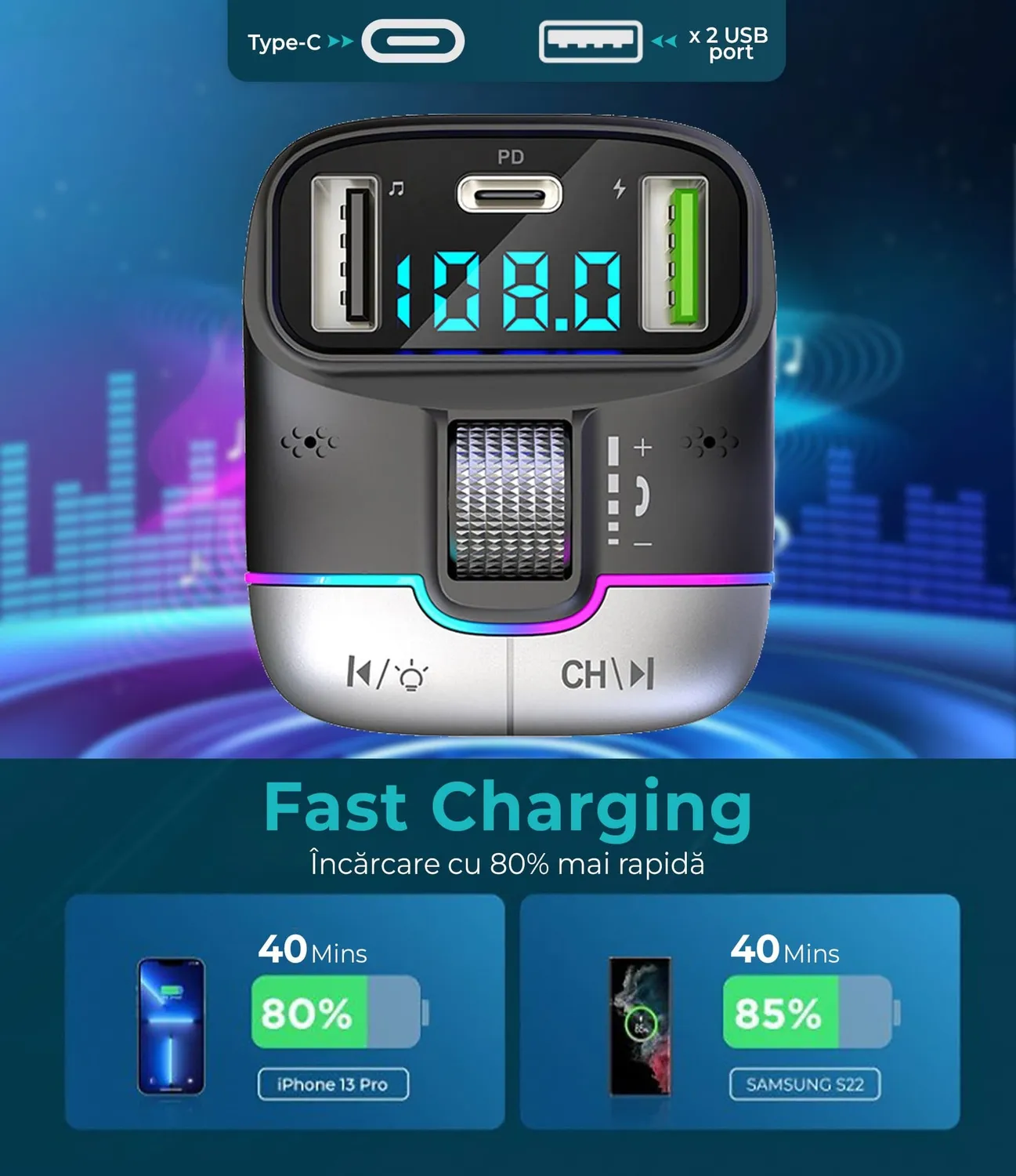 Timebox Modulator FM GZ01 bluetooth 5.0 hands-free QC3.0