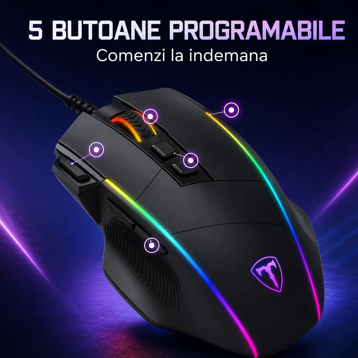 Mouse gaming Timebox 5000 DPI USB RGB negru