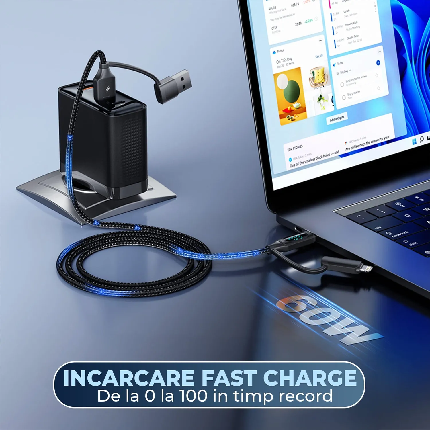 Cablu Timebox 4in1 60W 1,2m negru USB-C Lightning