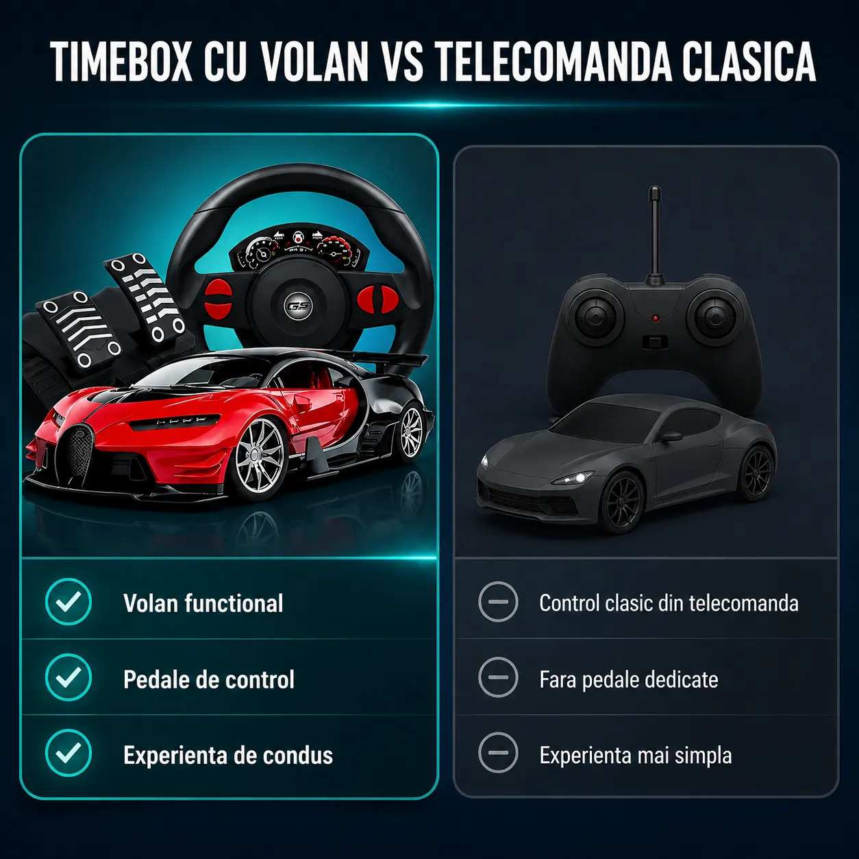 Timebox Volan Pedale masinuta telecomanda 1:16 rosu LED