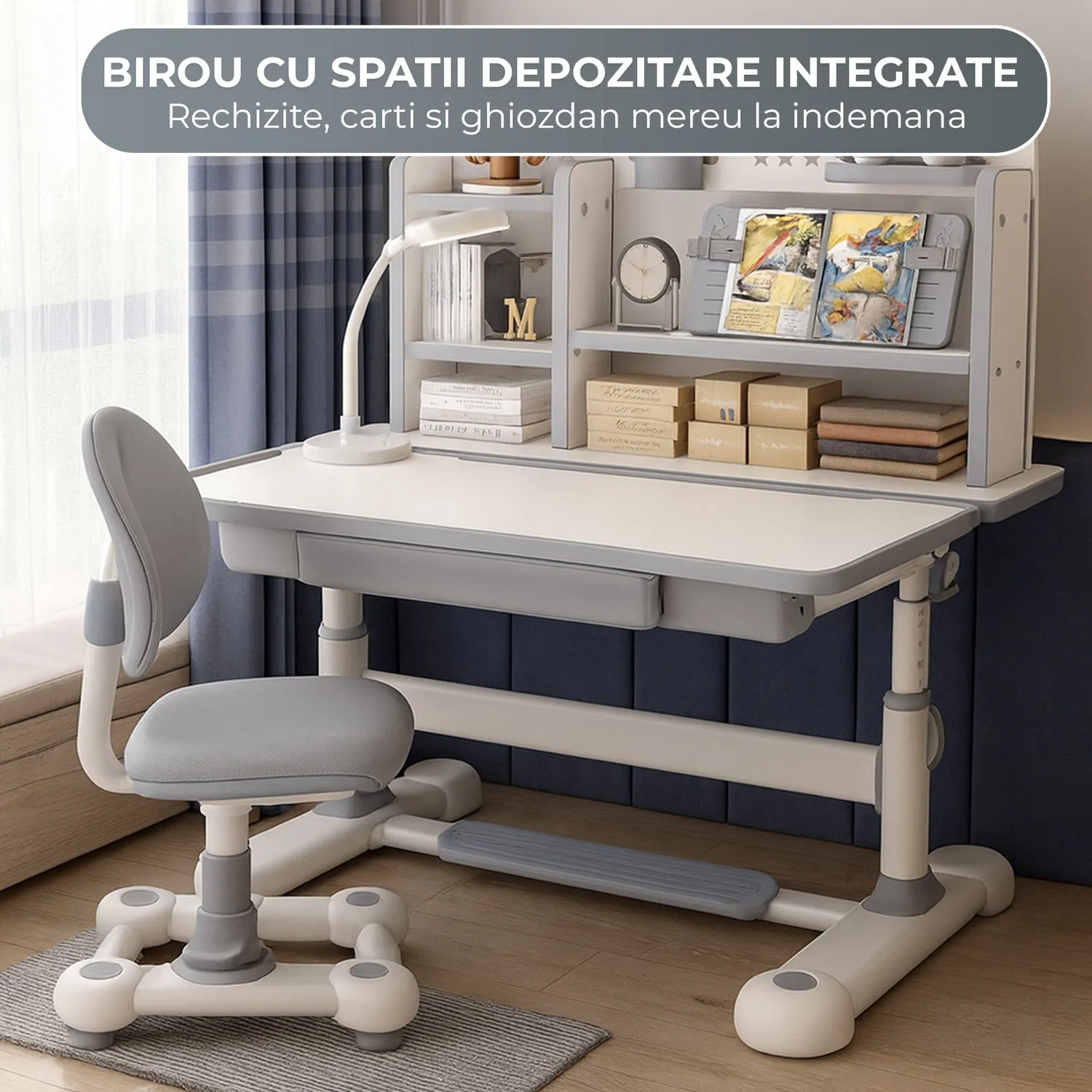 Timebox birou reglabil copii cu scaun gri