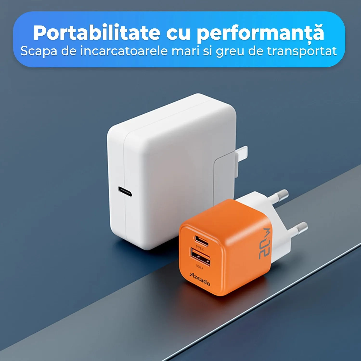 Timebox incarcator retea 20W 2 porturi albastru inchis