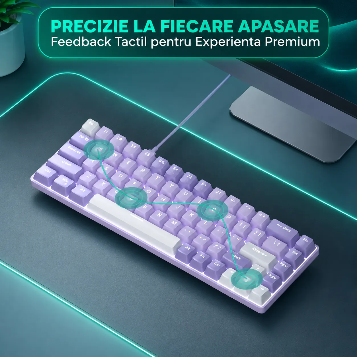 Timebox Tastatură Gaming Mecanică 60% Hot-Swap Violet