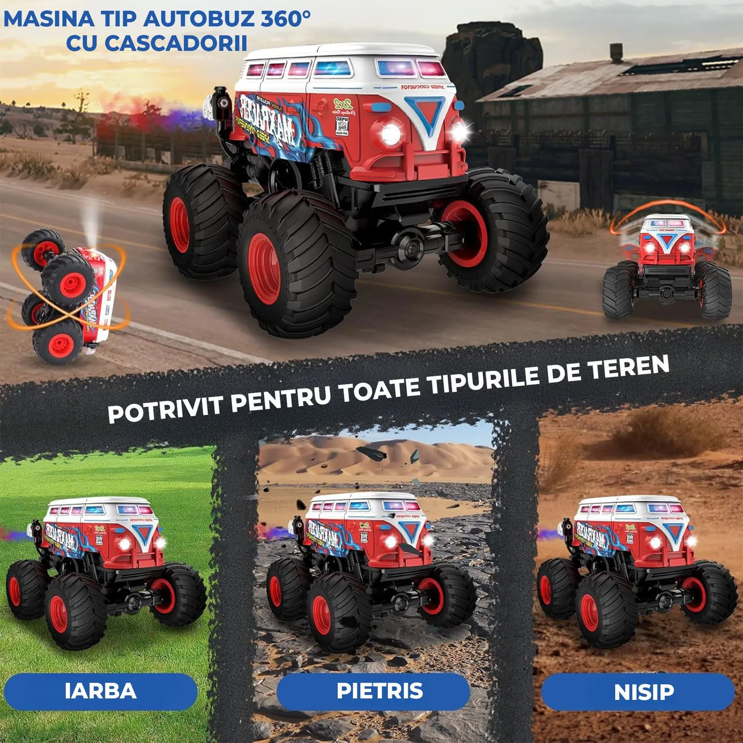 Timebox masina telecomanda 1:20 4x4 autobuz scolar rosu