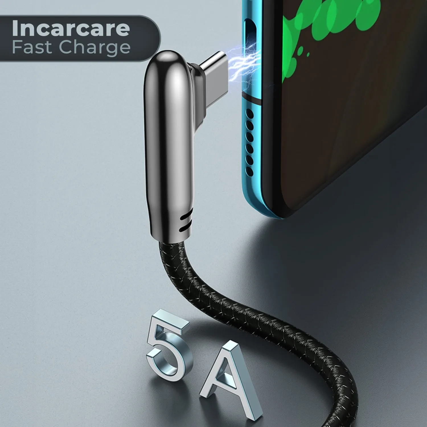 Timebox cablu USB la Type-C 90° negru fast charge