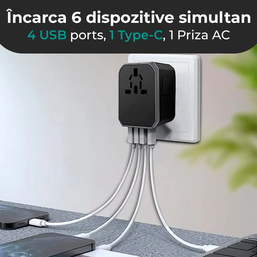 Timebox adaptor universal calatorie gold 5 porturi