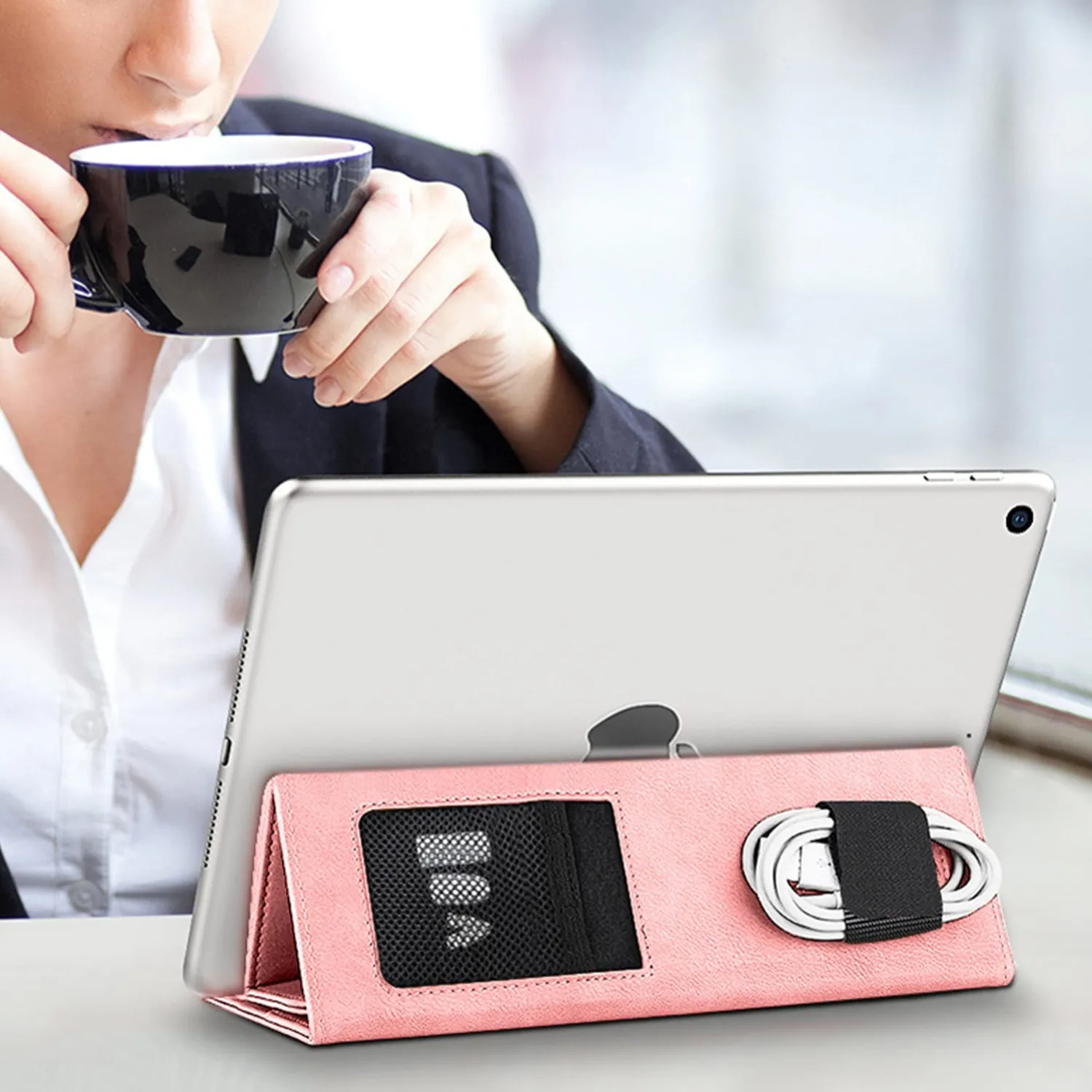 Timebox iPad Pro 12.9 Husa Piele Ecologica Roz cu Suport Pix