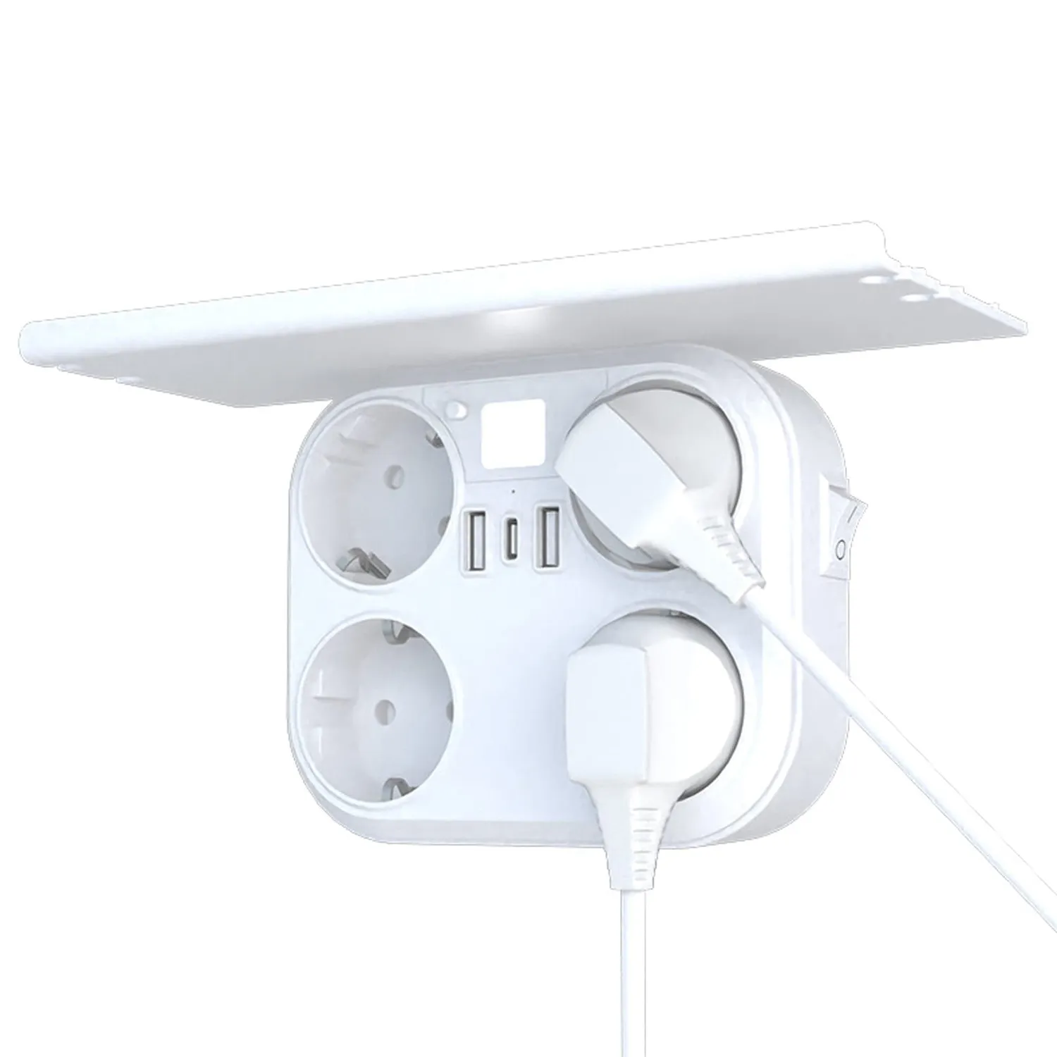 Timebox priză cvadruplă albă 2xUSB suport telefon