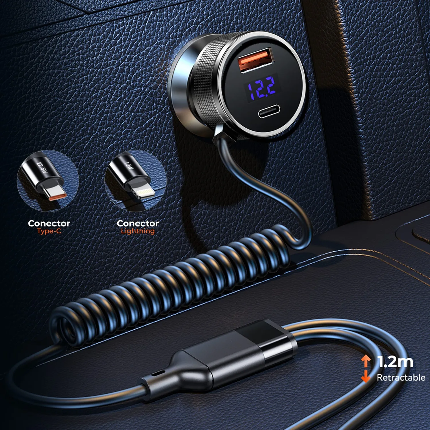Timebox 52.5W incarcator auto USB QC3 Type-C negru