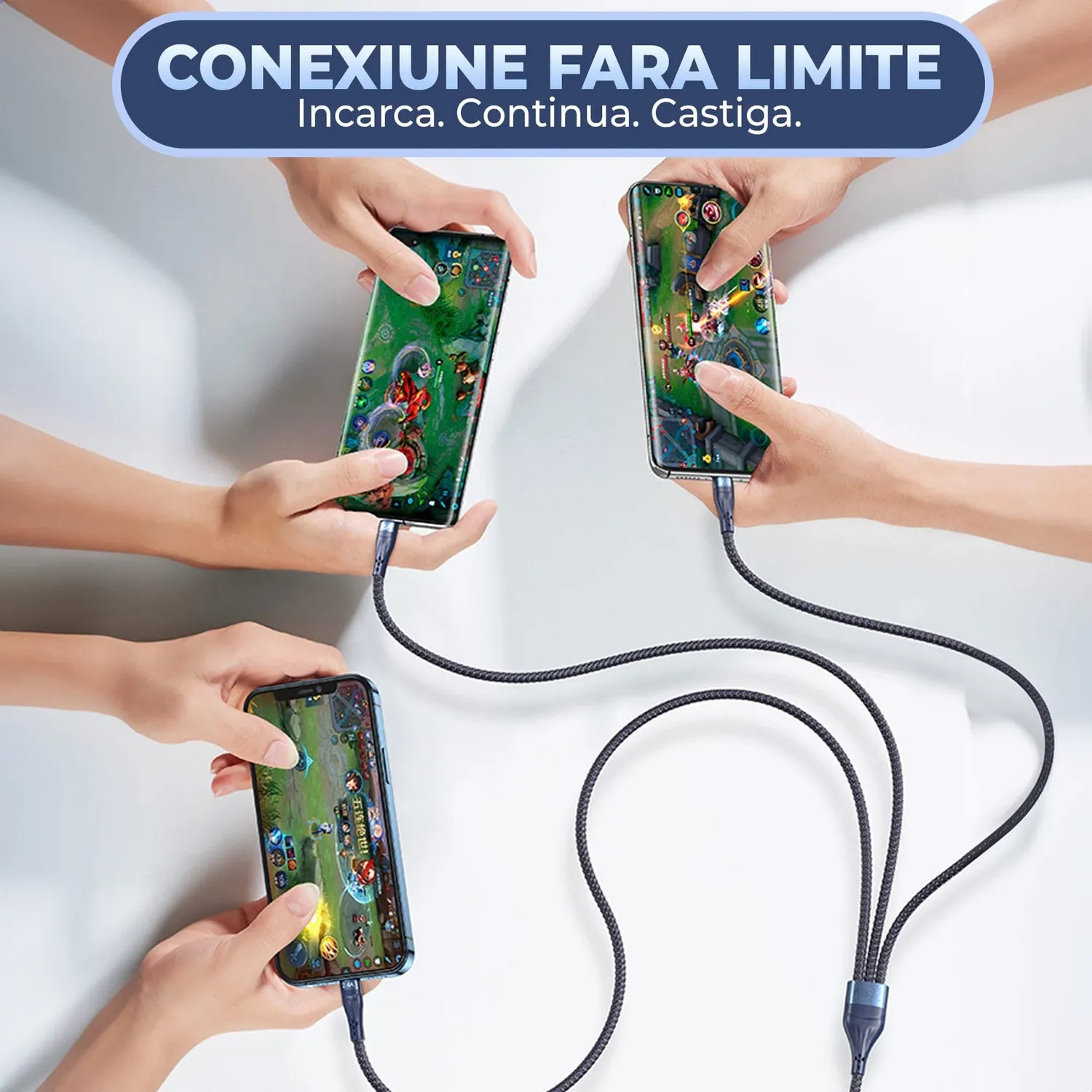 Timebox cablu incarcare 3 in 1 40W 1,2m Albastru