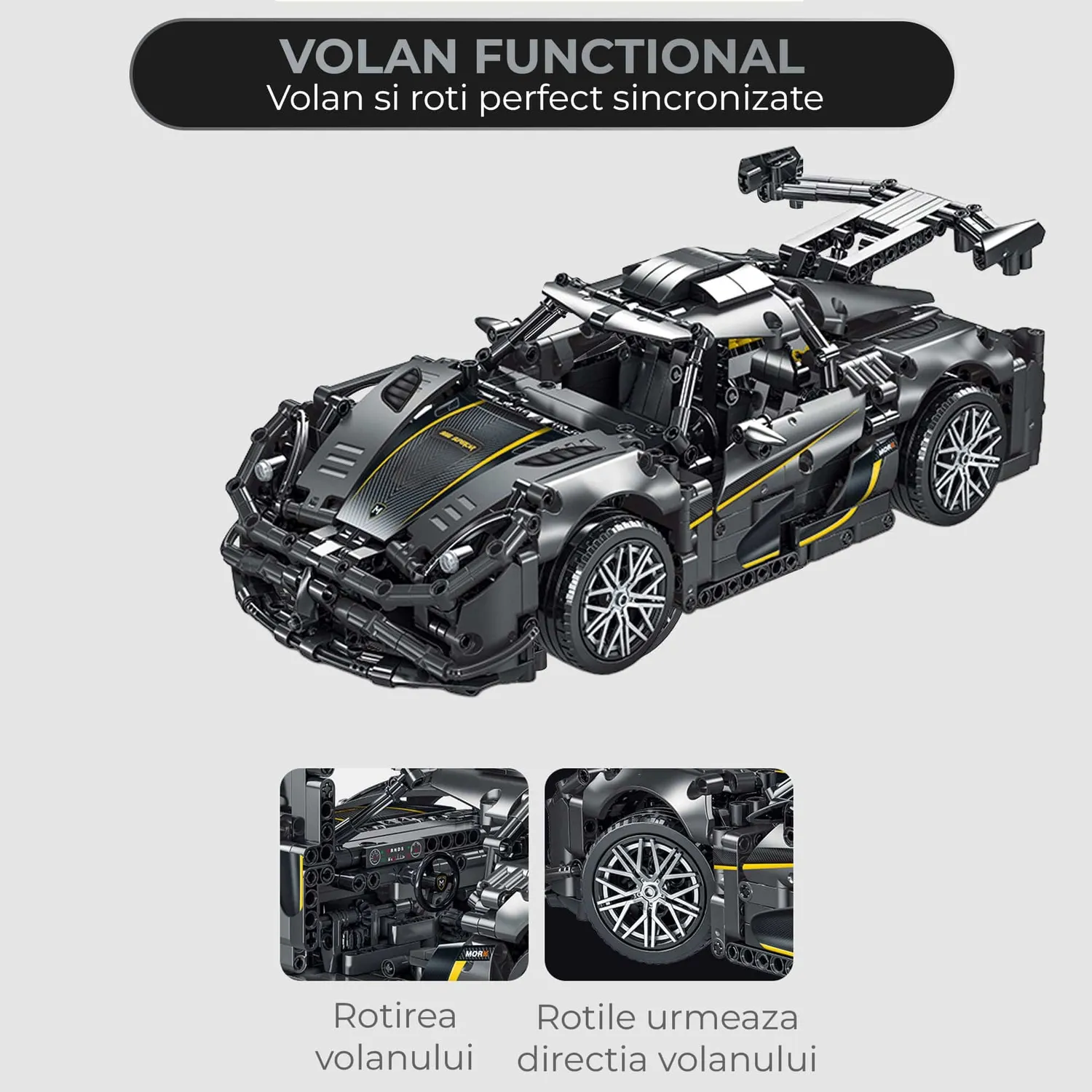 Set constructii Timebox supercar 1505 piese negru-gri