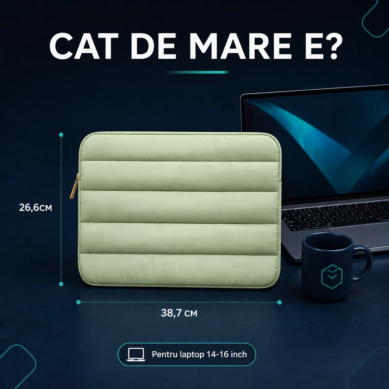 Timebox husă laptop 16 inch verde nylon impermeabilă