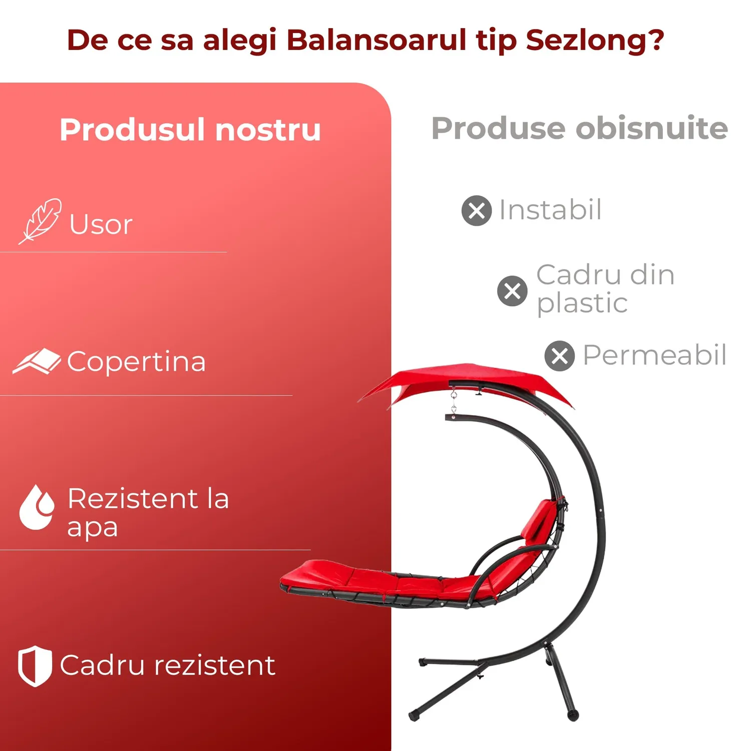 Timebox Balansoar Șezlong Suspendat Exterior Roșu