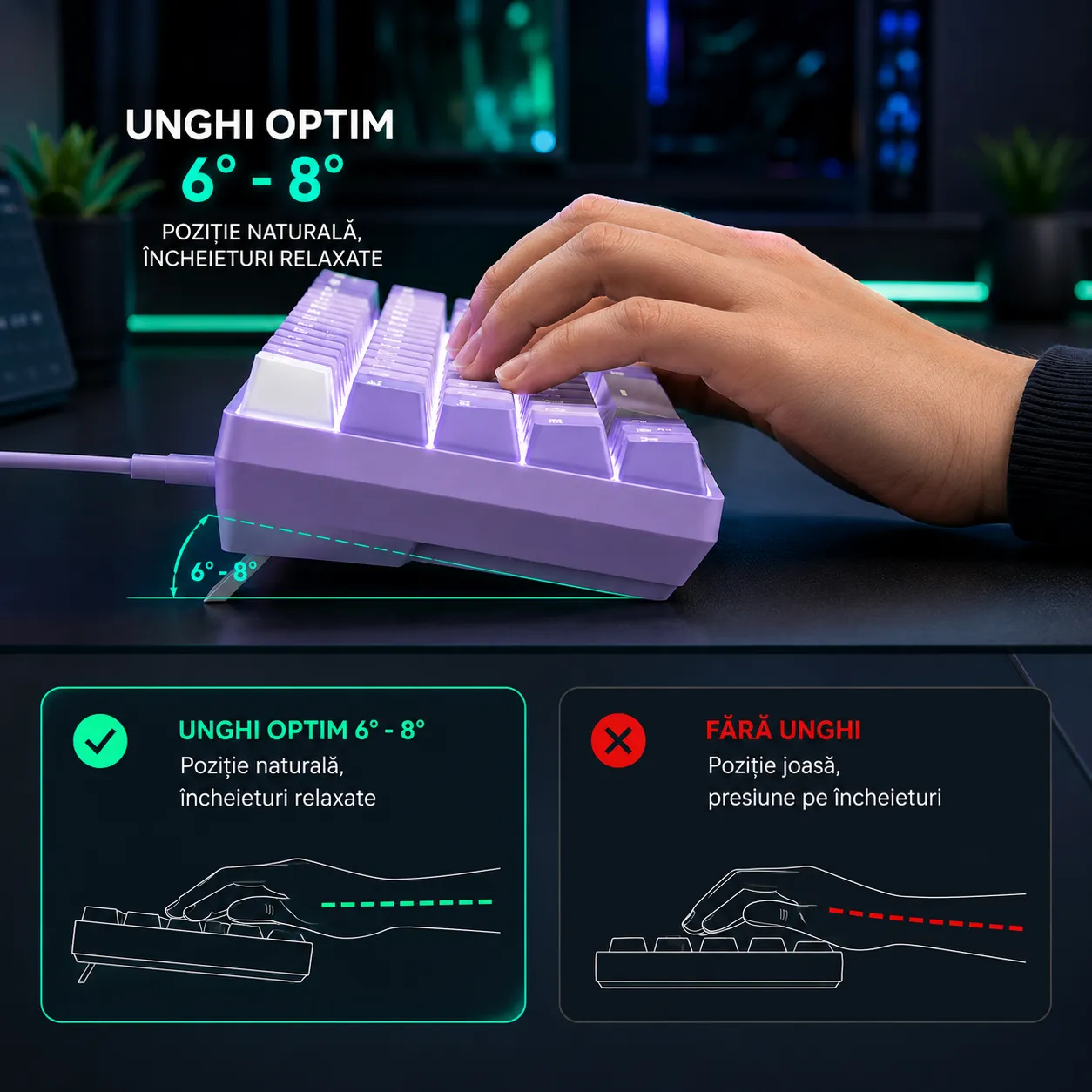 Timebox Tastatură Gaming Mecanică 60% Hot-Swap Violet
