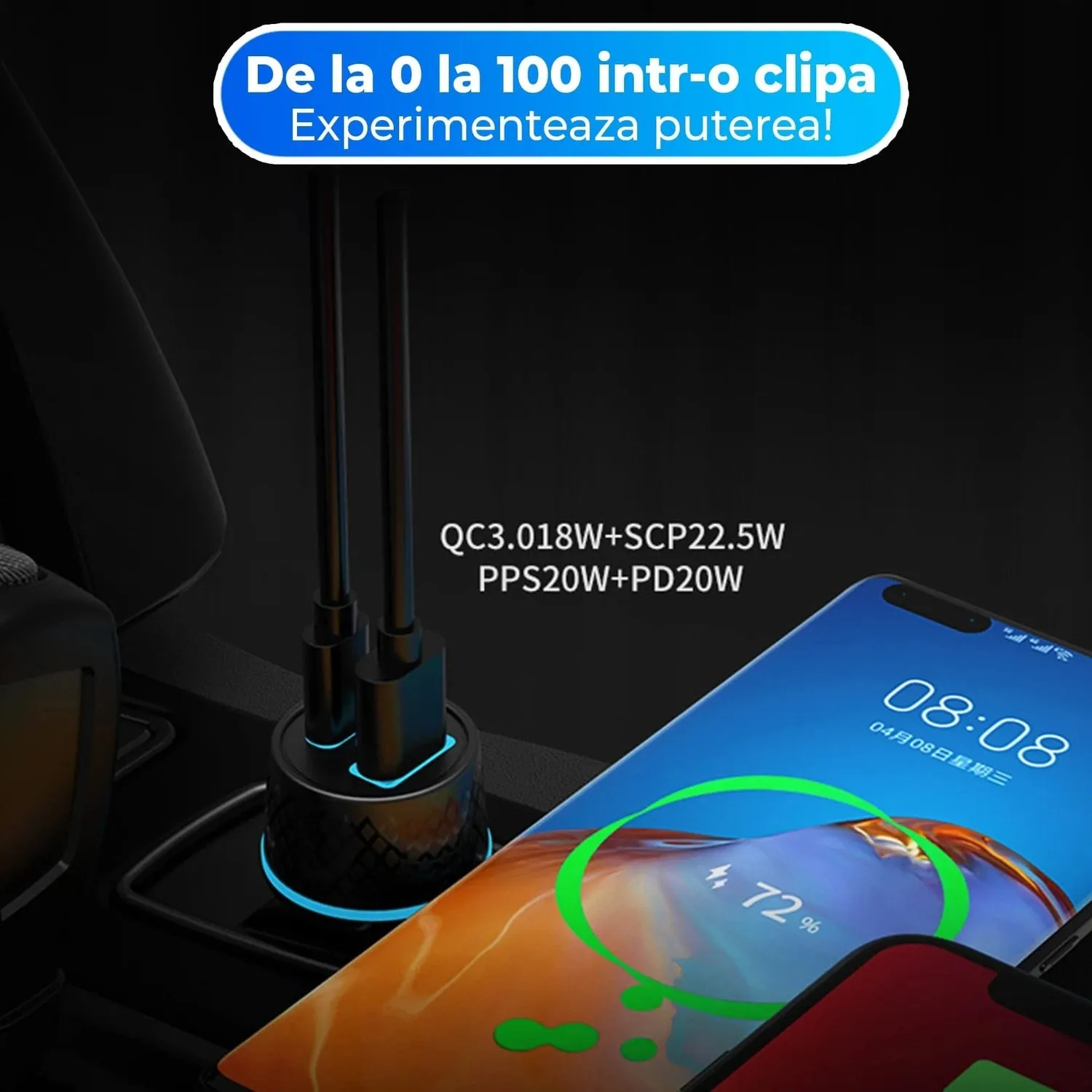 Timebox Set auto incarcator 43W + cablu USB-C 66W 1m