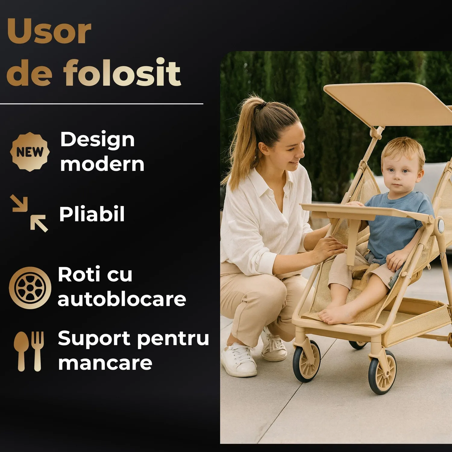 Timebox Carucior bebe pliabil Bej 4 roti 360 0-36 luni