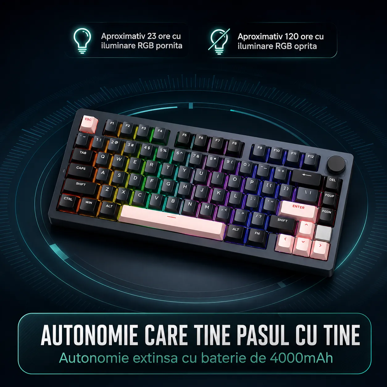 Timebox 75% tastatura mecanica wireless neagra Hot-Swap