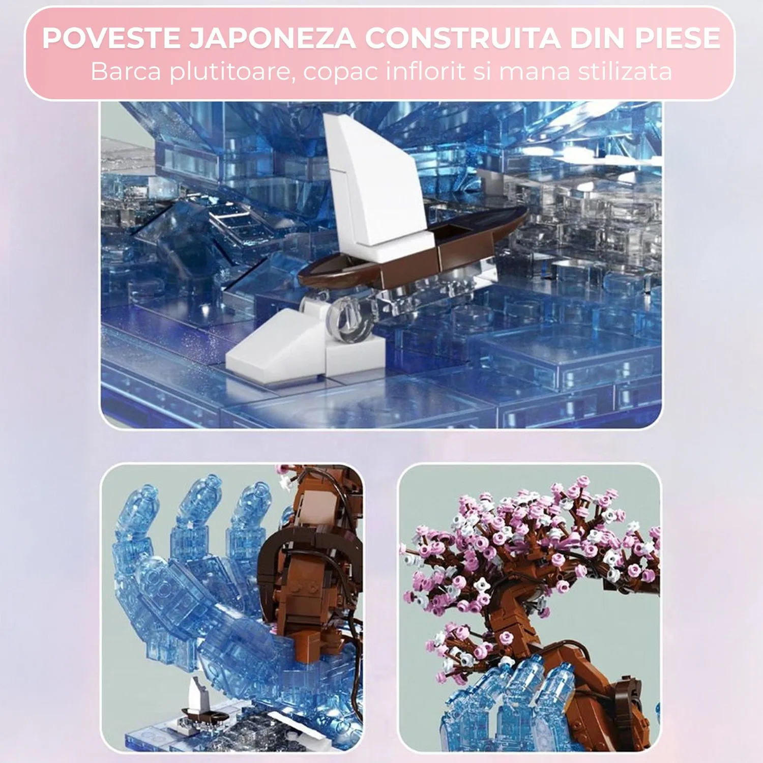 Set construcție 3D Timebox Cherry Blossom LED 1071 piese