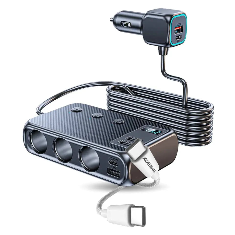 Pachet auto Timebox 171W încărcător + cablu Type-C alb