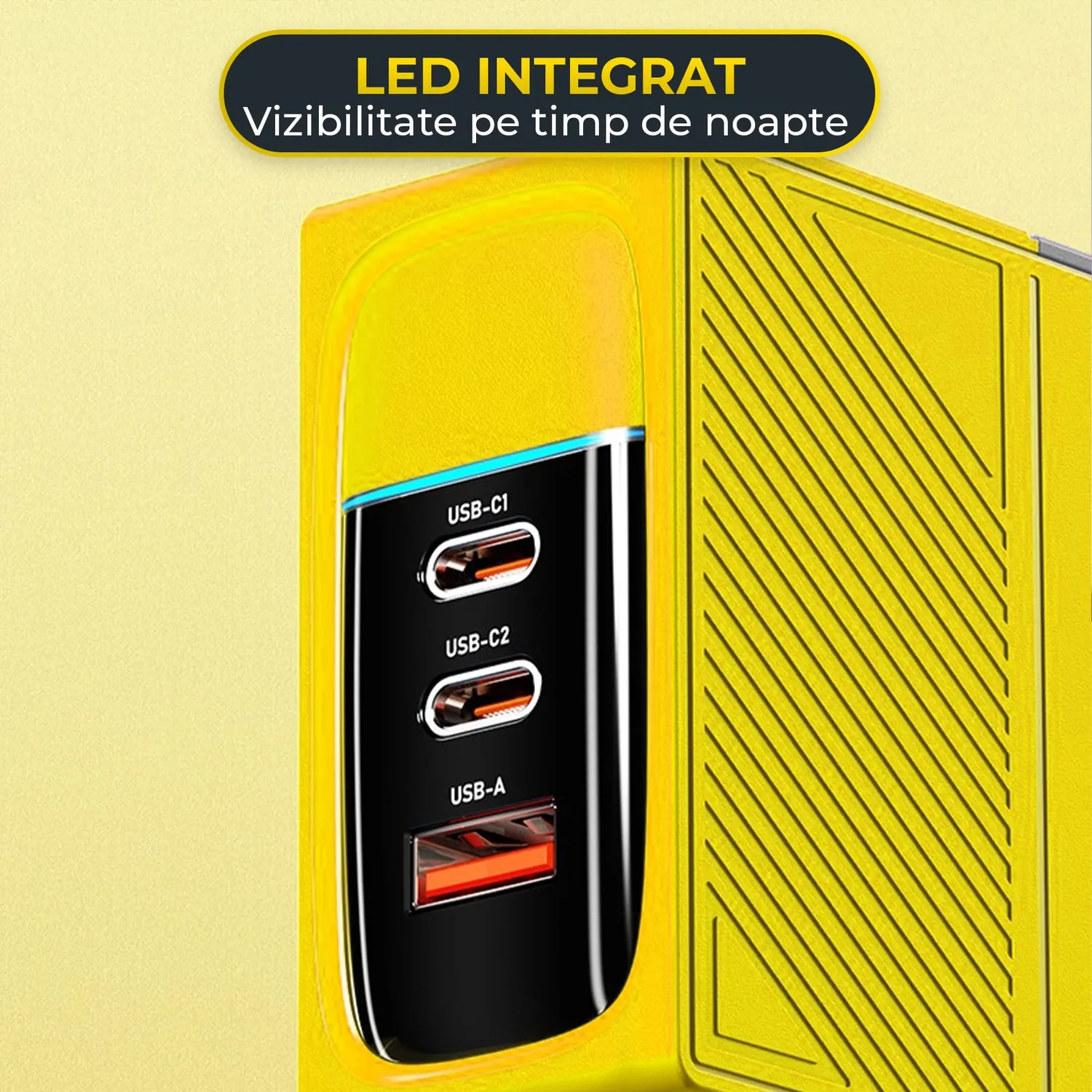 Timebox 100W încărcător rețea Galben 3 porturi LED