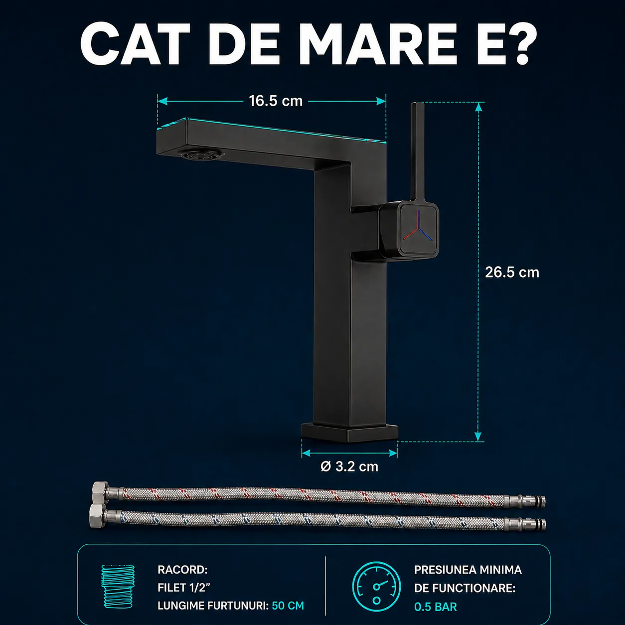 Timebox baterie lavoar LED negru mat monocomanda
