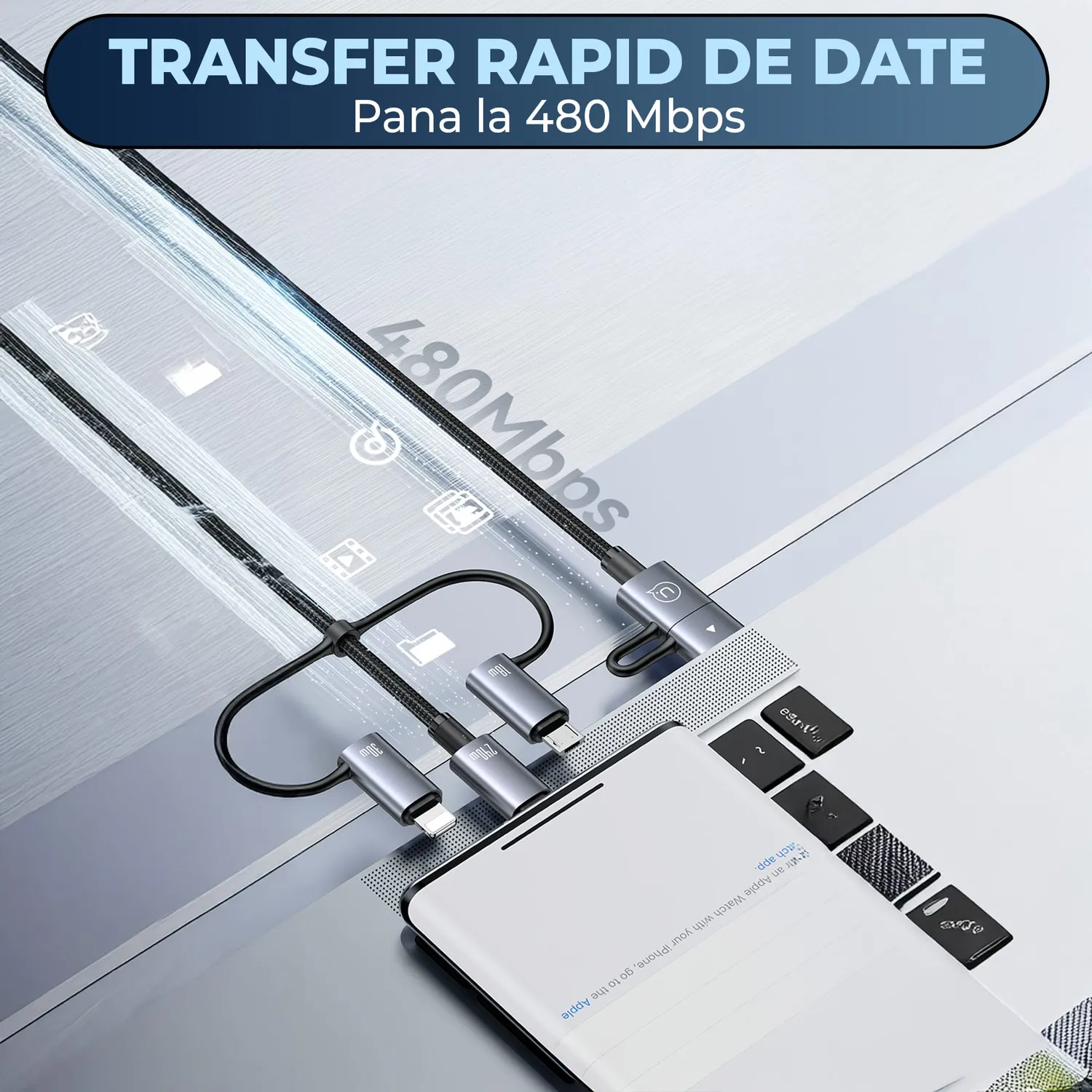 Timebox Cablu 5 in 1 240W 1,2m Gri Transfer Date