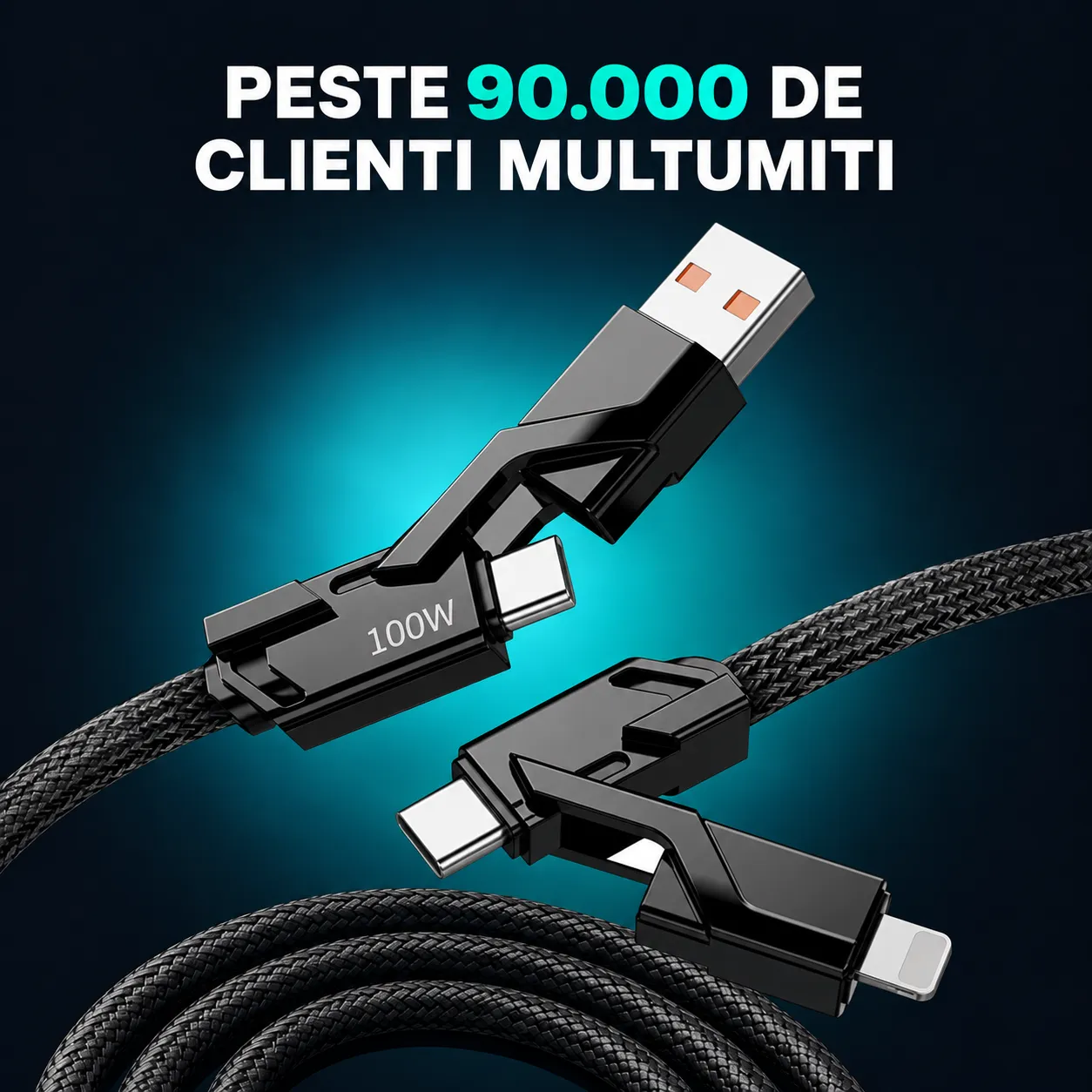 Timebox 4 în 1 cablu încărcare 100W 1,5m negru