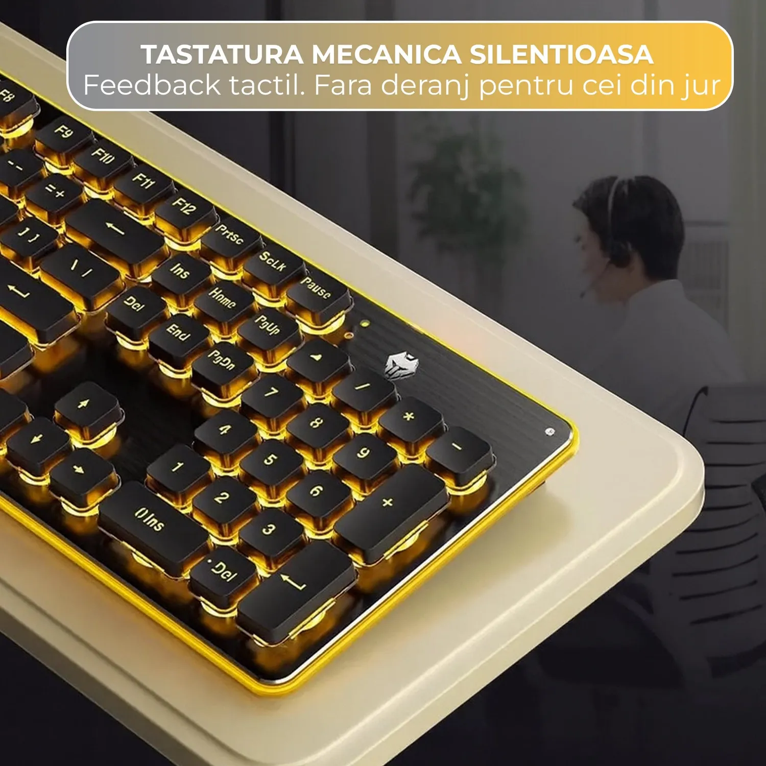 Timebox tastatură gaming silențioasă neagră iluminare portocalie