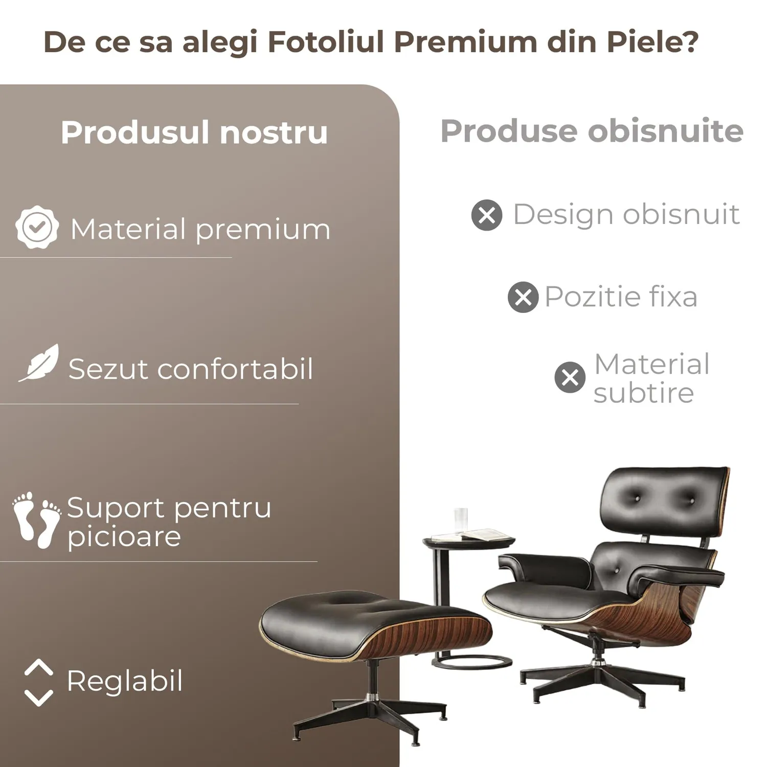 Timebox Fotoliu Premium Piele Rotativ 360 Negru