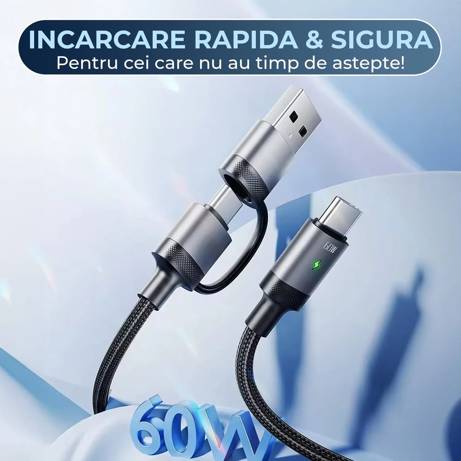 Timebox Cablu Incarcare USB-Type-C 60W 1,2m Negru