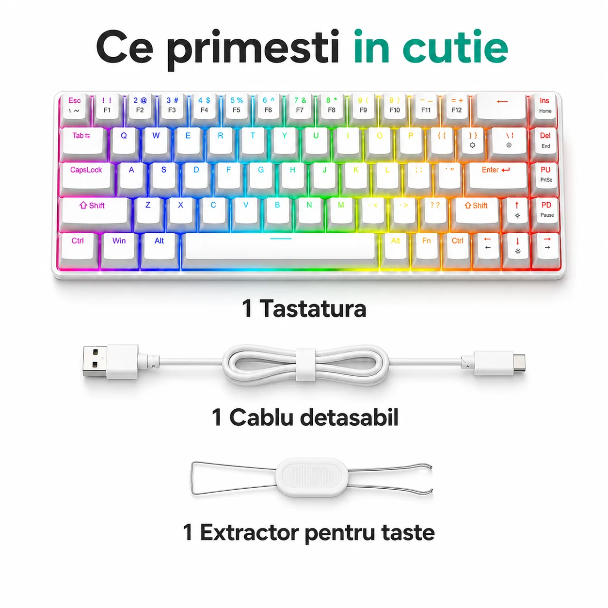 Timebox 60% tastatură gaming Red Switch RGB albă