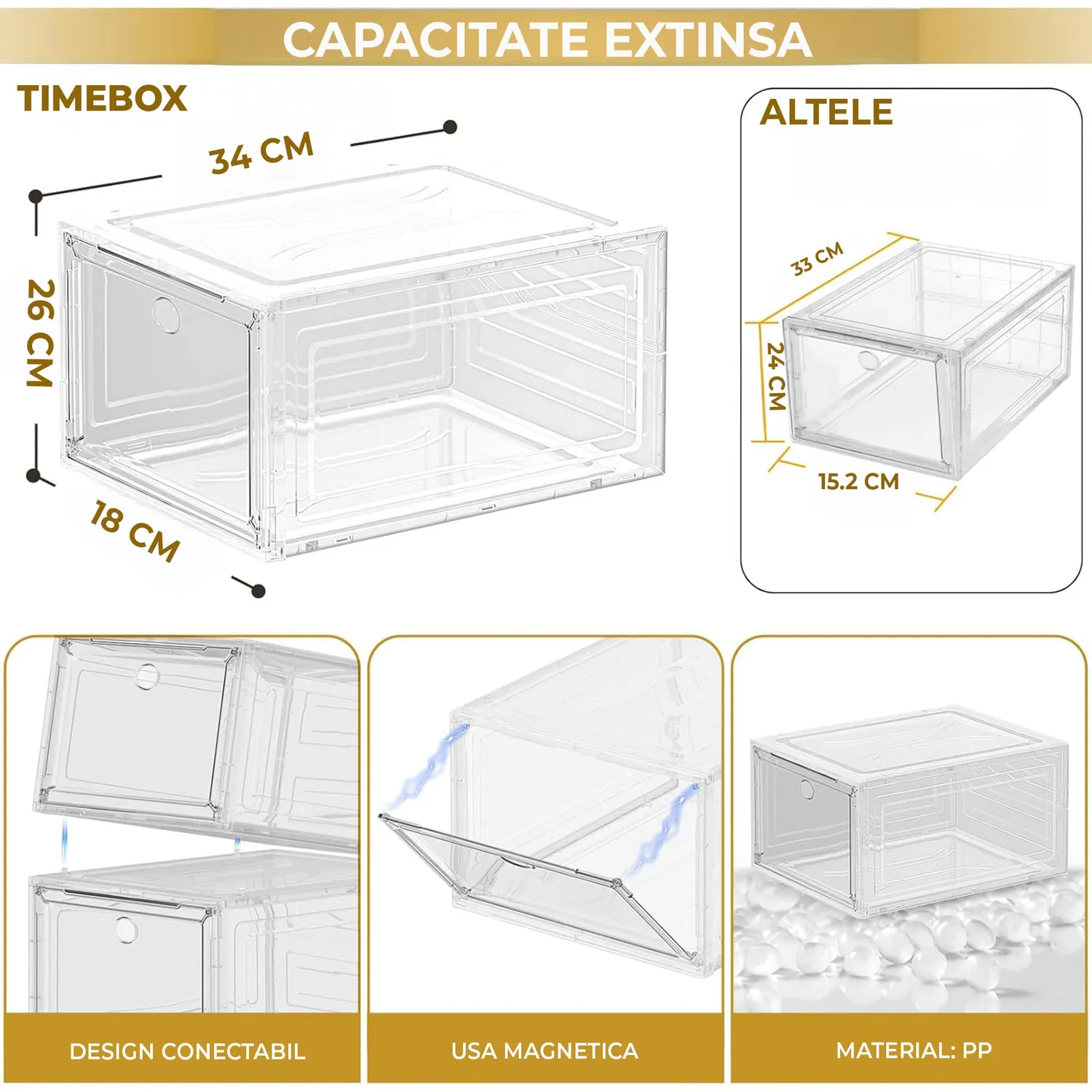 Cutii Timebox set 6 organizator pantofi plastic transparent