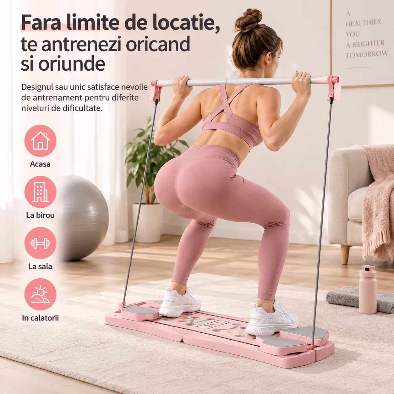 Timebox Placa fitness multifunctionala 6-in-1 roz pliabila