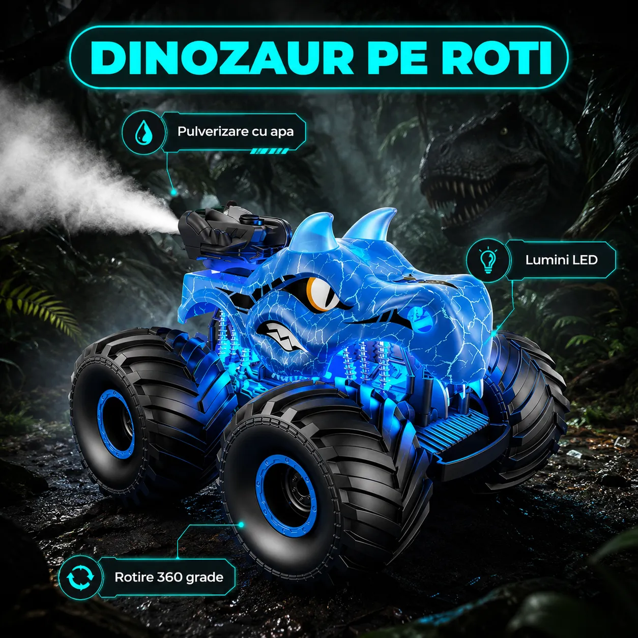 Timebox Dinozaur Monster Truck mașină RC albastru 4x4