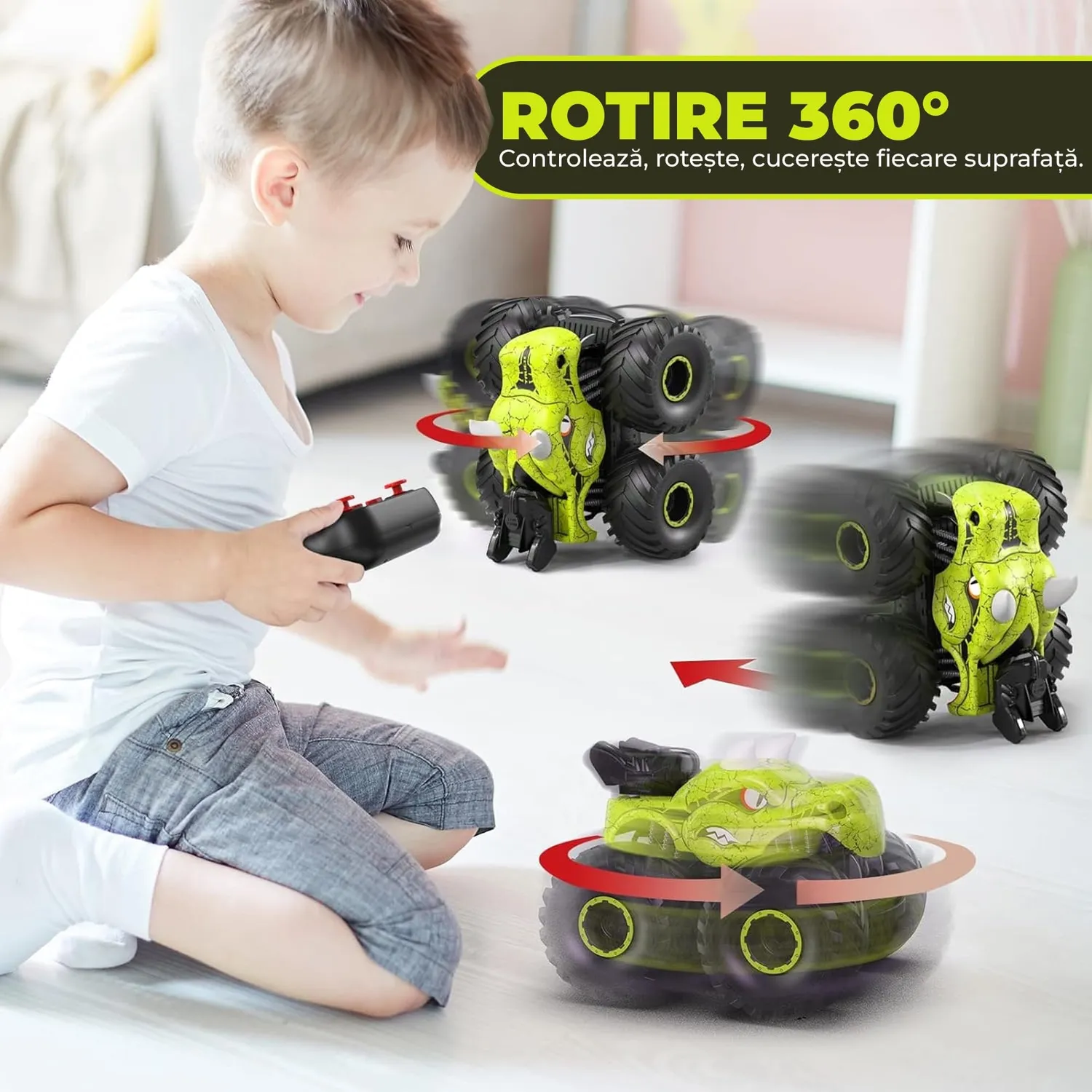 Timebox Masina RC Dinozaur Monster Truck 4x4 Verde LED