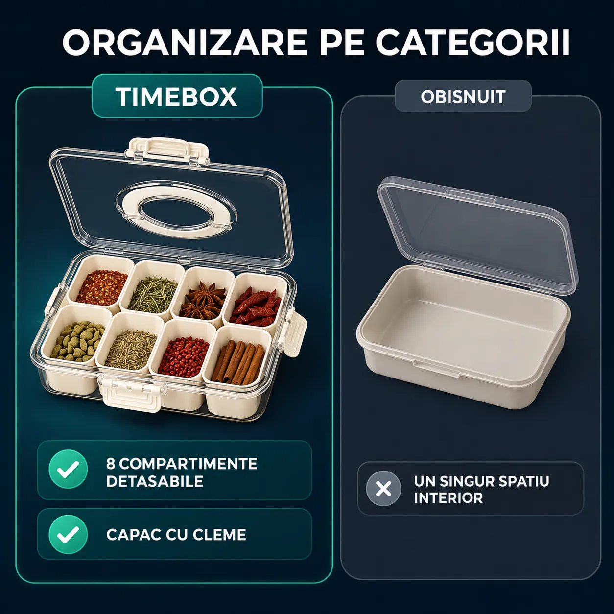 Timebox cutie pranz 8 compartimente bej 800-1000ml etansa