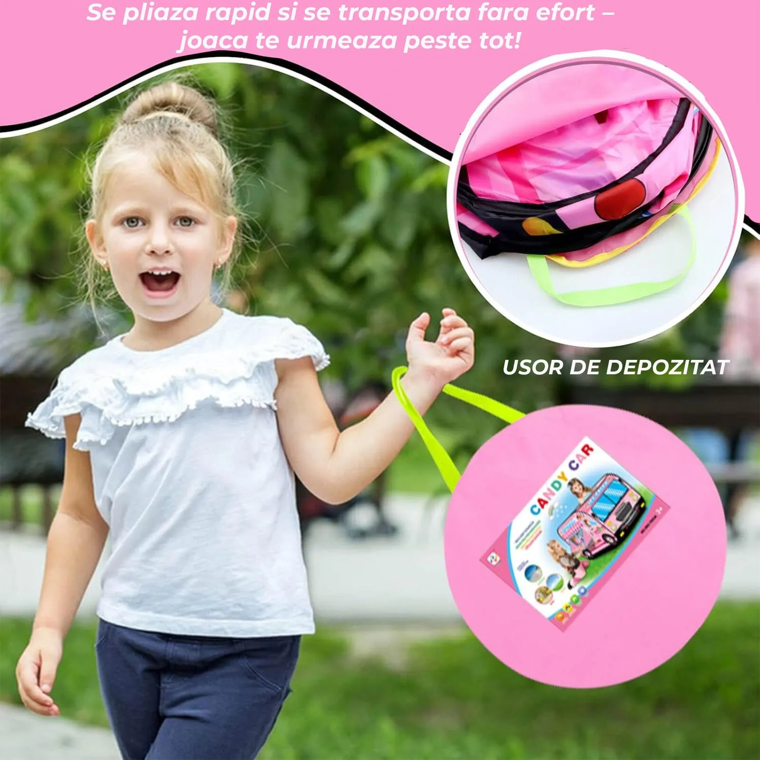 Timebox cort joaca pop-up copii 1-5 ani roz Ice Cream