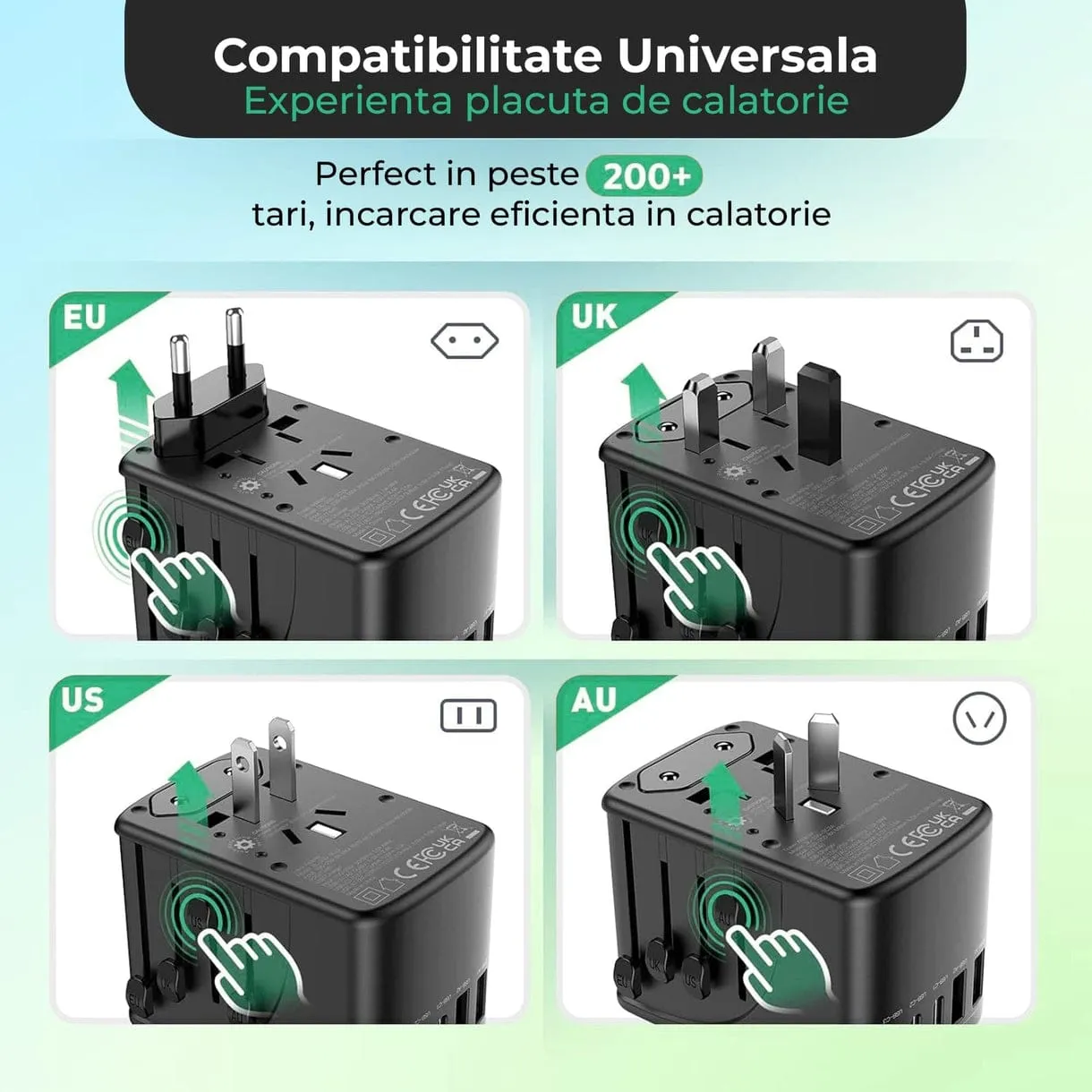 Timebox pachet travel adaptor universal + cablu 66W