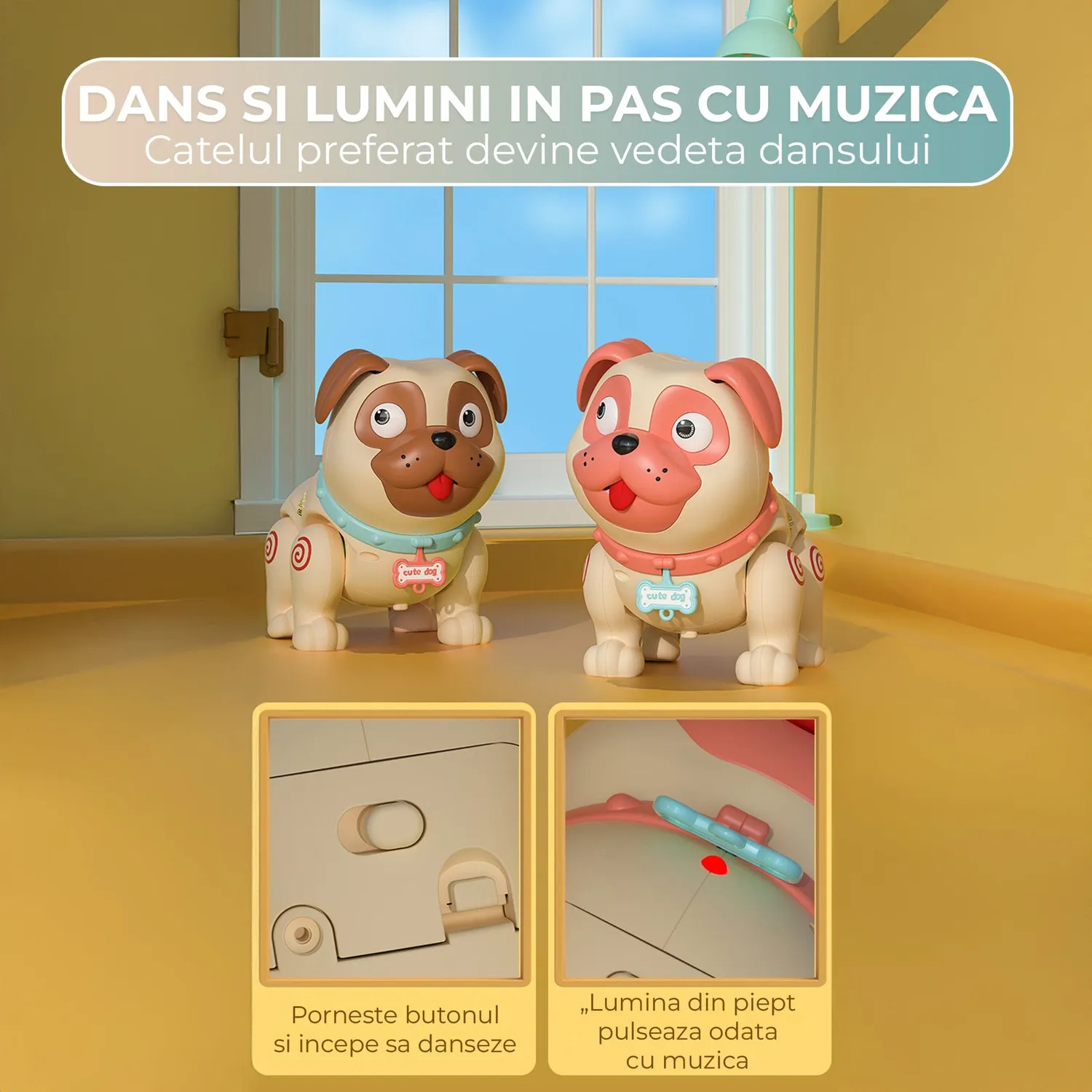 Jucărie cățeluș robot Timebox LED abur tactil multicolor