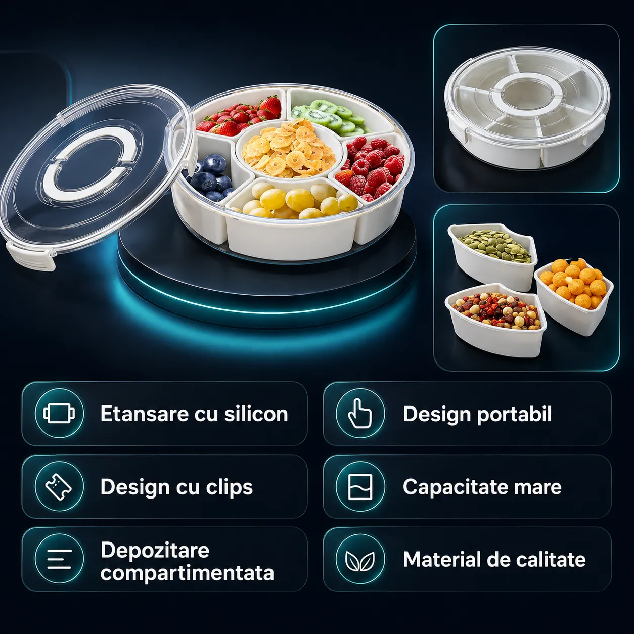 Timebox Cutie Alimentară Rotundă 6 Compartimente Bej