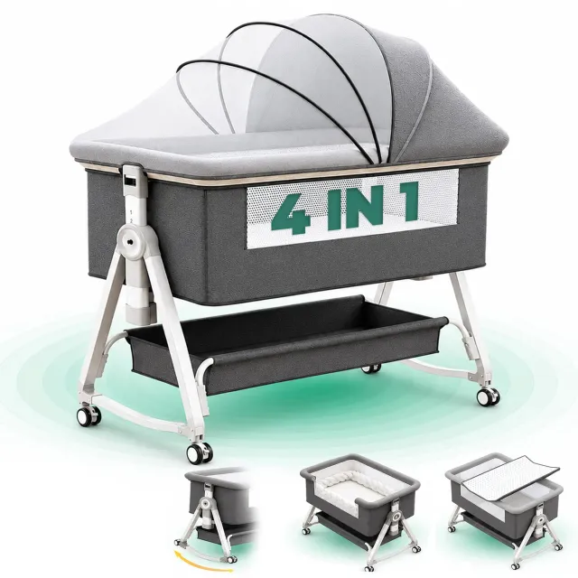 Timebox Pătuț Pliabil Co-Sleeper Gri cu Saltea