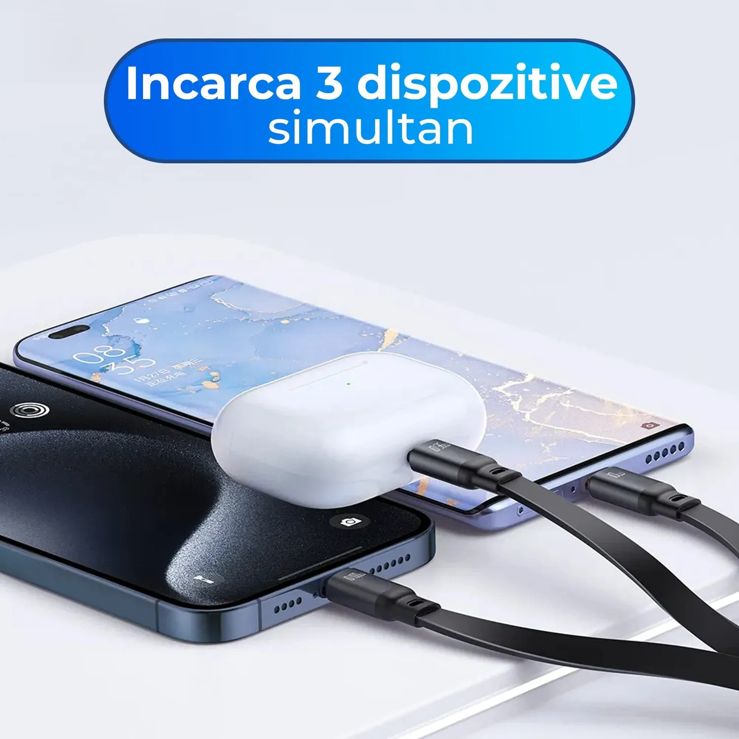 Timebox 3 in 1 1,2m cablu retractabil negru fast charge