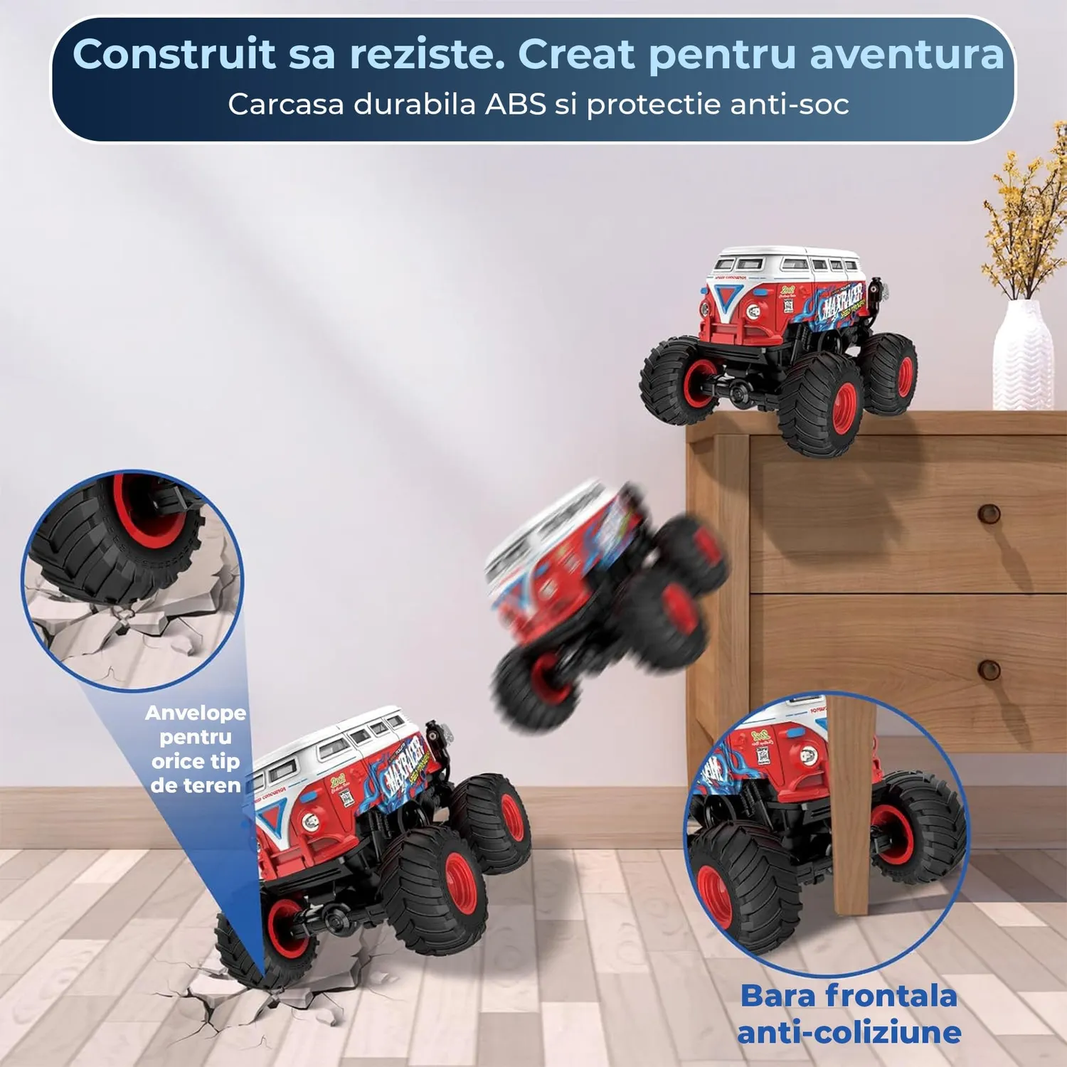 Timebox masina telecomanda 1:20 4x4 autobuz scolar rosu
