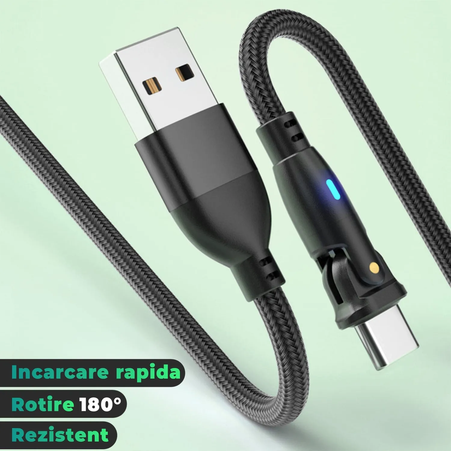 Timebox 60W cablu incarcare USB-C 2m negru rotativ