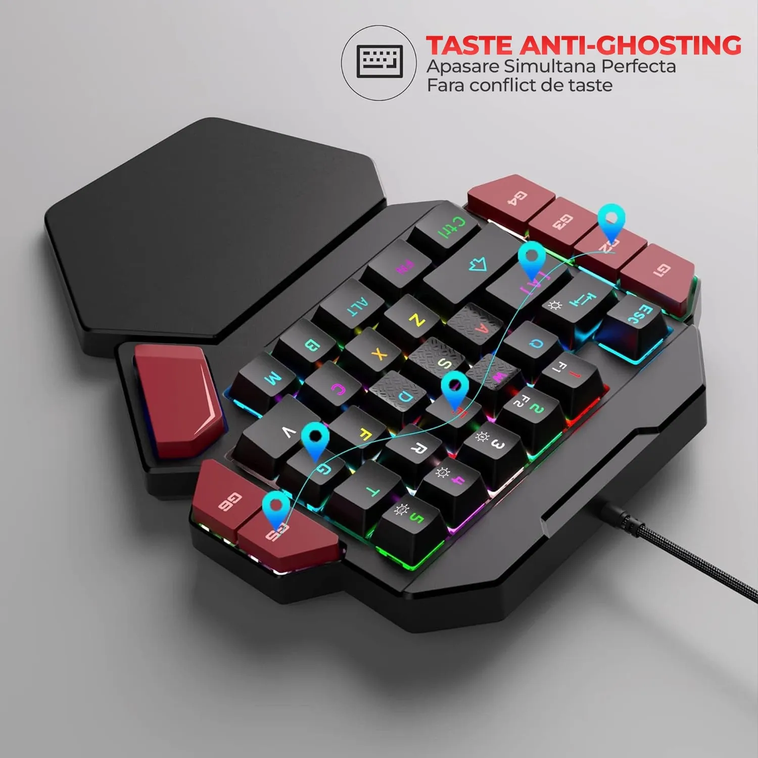 Timebox One Hand tastatura gaming Blue Switch RGB negru