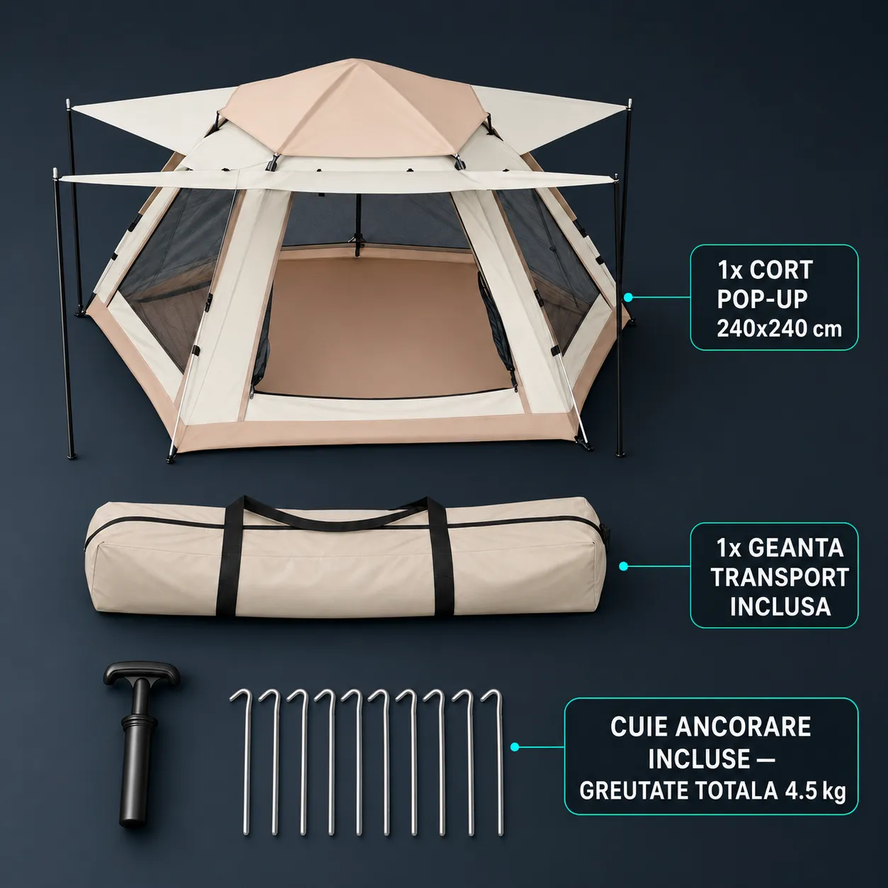 Timebox Pop-Up cort camping 240x240 cm 3-6 persoane
