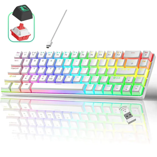 Timebox 60% tastatură gaming wireless albă red switch